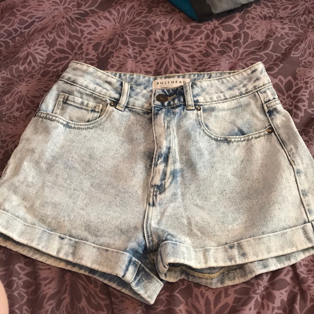 Acid wash blue jean shorts